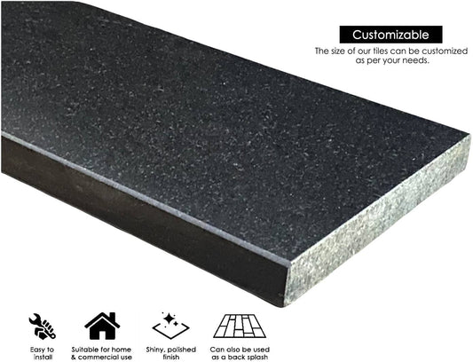 Absolute Black Marble Granite Threshold (Marble Saddle)-Window Sill-Shower Curb-Polished-(6" x 48")- Custom Size Please Contact